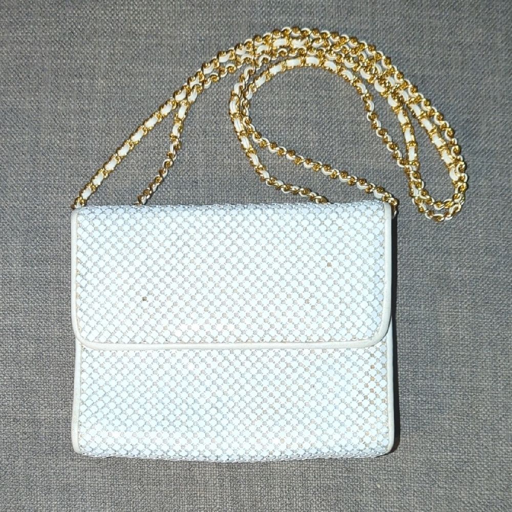 Whiting & Davis White Crossbody Bag with Gold Chain Vintage